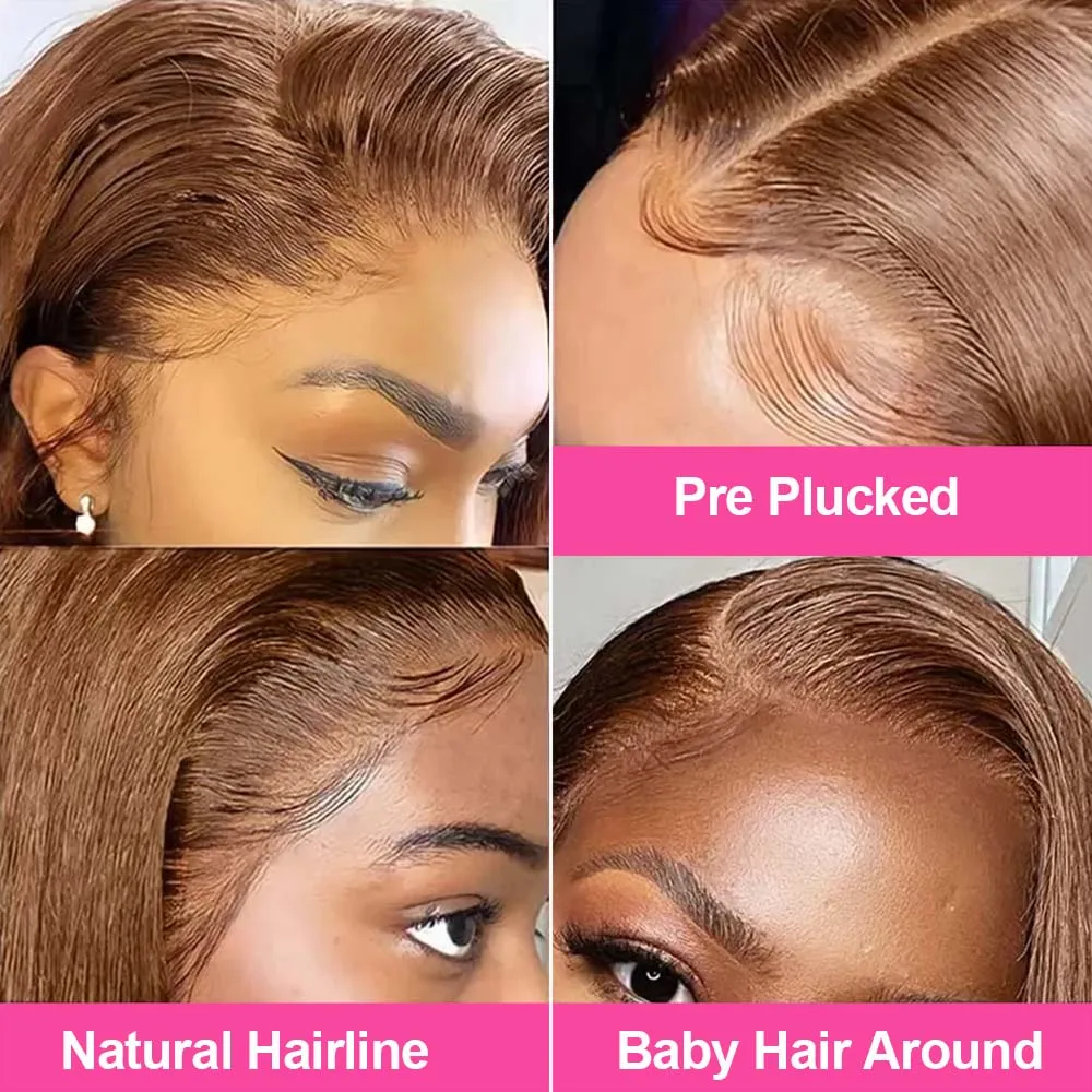 #4 Brown Chocolate Color 200% Straight Lace Frontal Wig Human Hair Vietnamese 13x4 Bob Lace Front Human Hair Wigs 4x4 HD Closure image 4