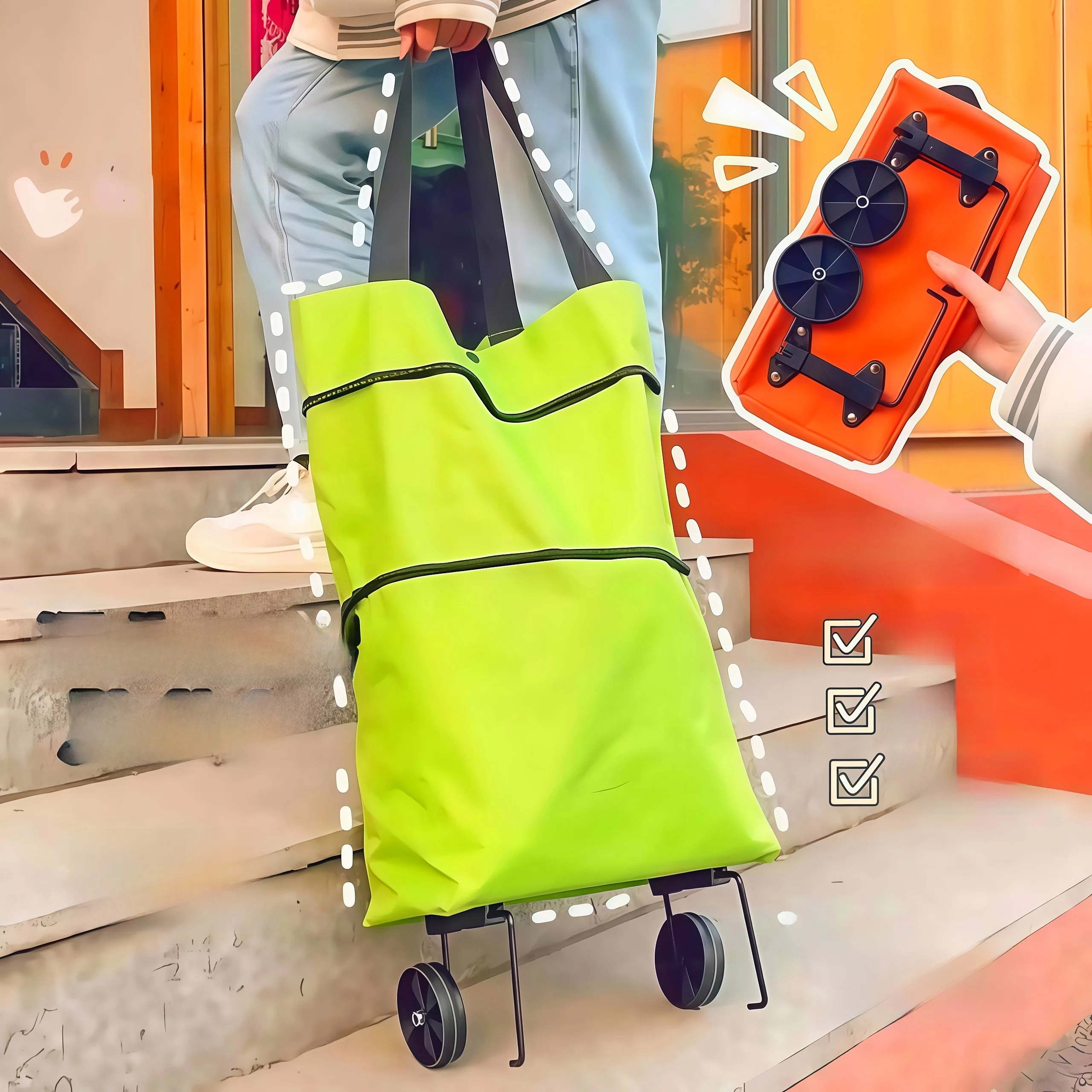 

Портативная сумка-тележка на колесах, маленькая тележка для овощей, большая вместительная сумка-тележка из ткани Оксфорд для женщин