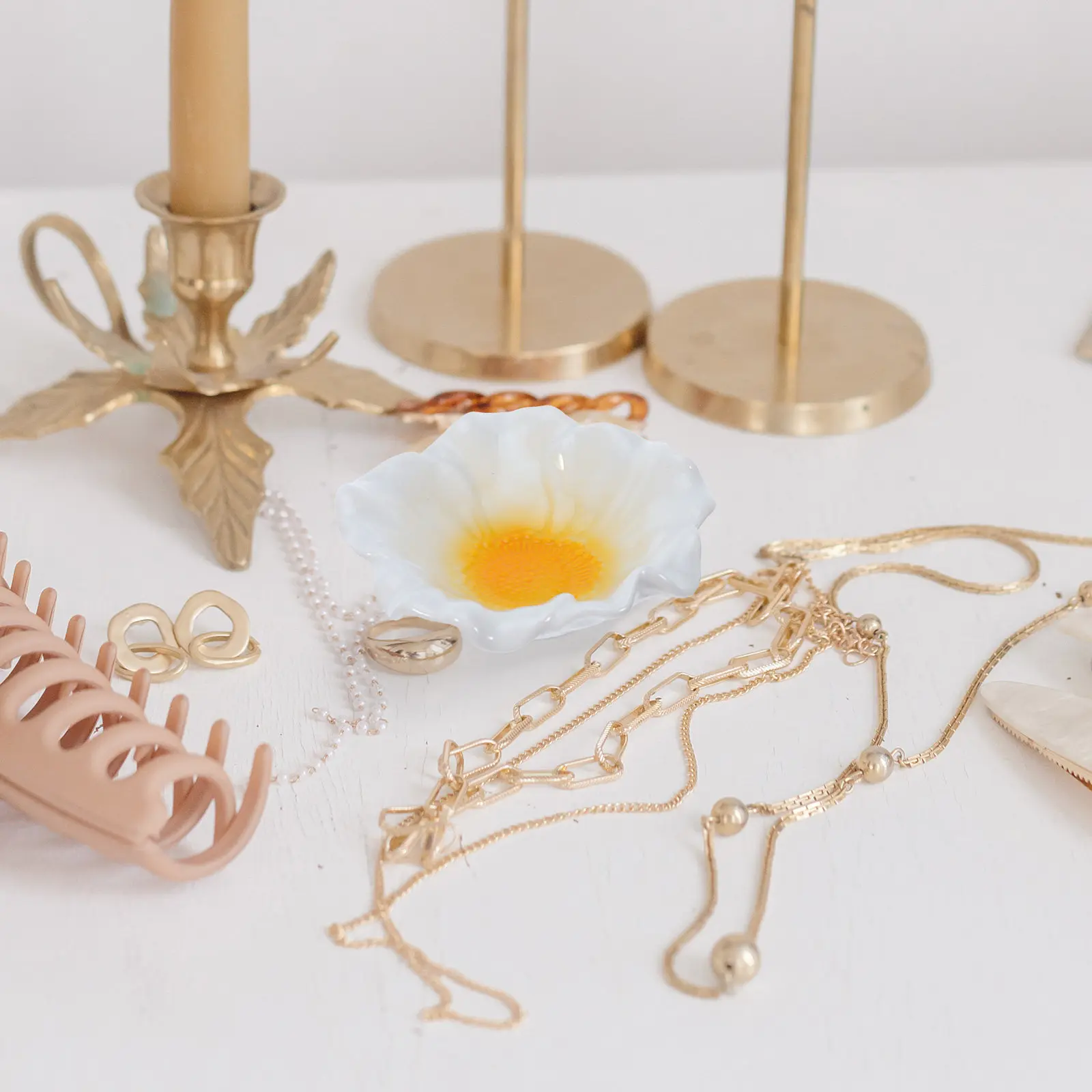 

Gradient Flower Jewelry Dish: Ceramic Flower Shape Trinket Tray For Rings Necklaces Earrings Storage Decorative Plate Women