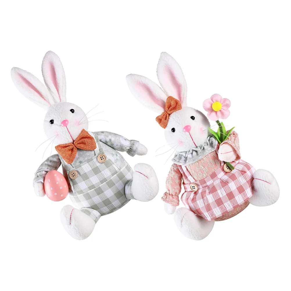 

2Pcs Easter Bunny Statue Adorable Cartoon Rabbit Decoration for Easter Party Desktop Car Garden Holiday Scene Layout Festive