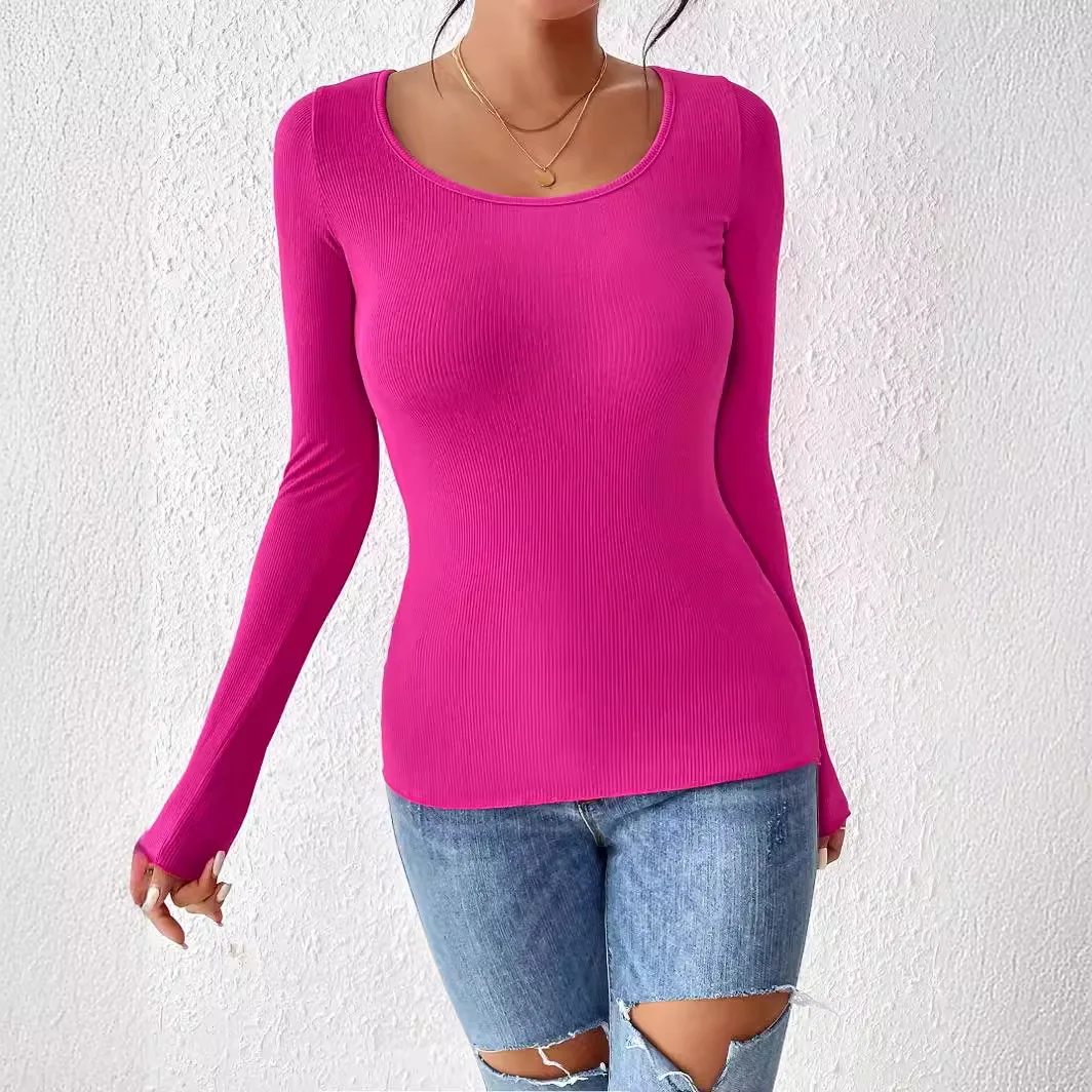 

Slim Fit Base irt Hollowed out Wi Sle Women's Top ort Length Nine Sve Pure Color Knitted Sweater Spring 2024