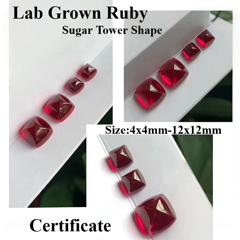 

Lab Grown Ruby Sugar Tower Shape Pigeon Blood Red Gemstones Charms Beads for DIY Jewel Making Materials Selectable Certificate