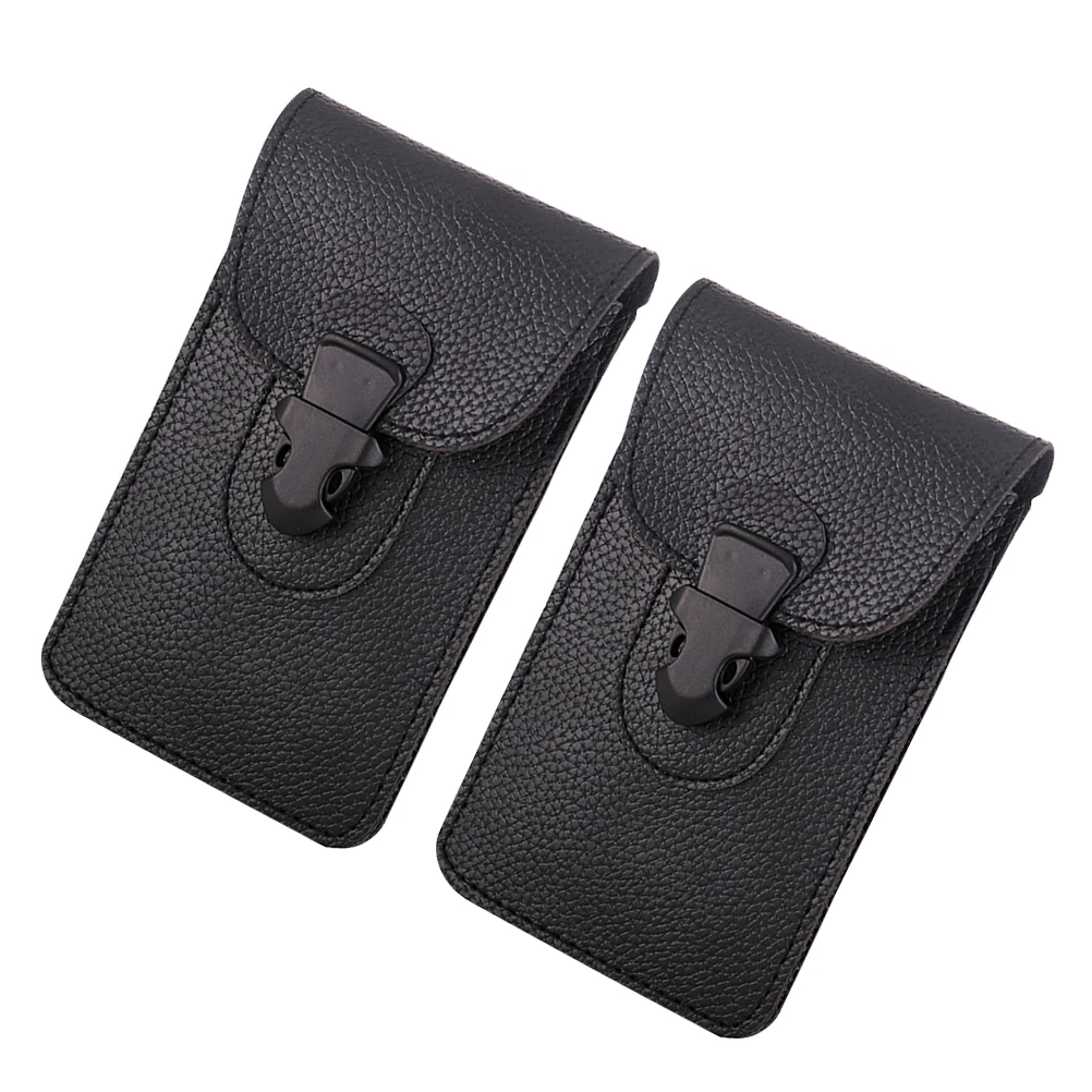 

2Pcs Black 18cm Slim Phone Waist Bag for Men Lightweight PU Belt Pouch Travel Outdoor Storage