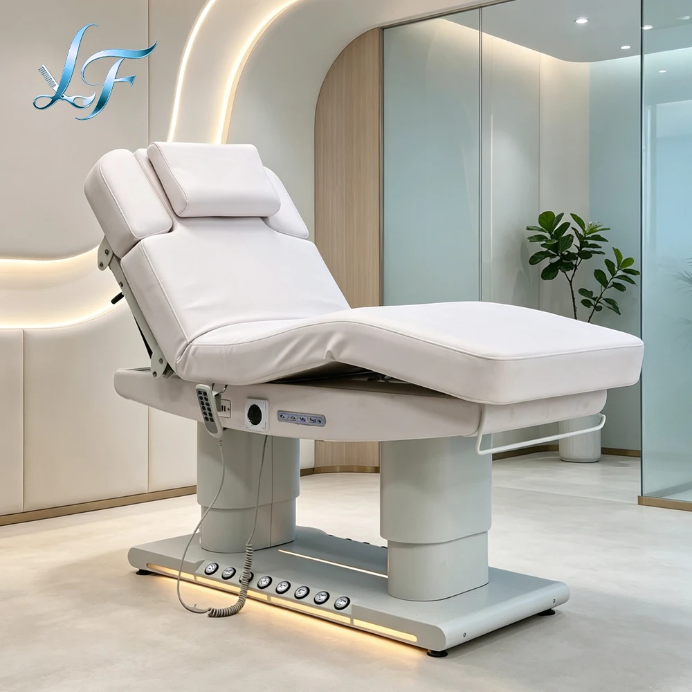 Electric 4 Motors Curved Beauty Lash Bed Tilting Heating PU Leather Facial Spa Salon Massage Table