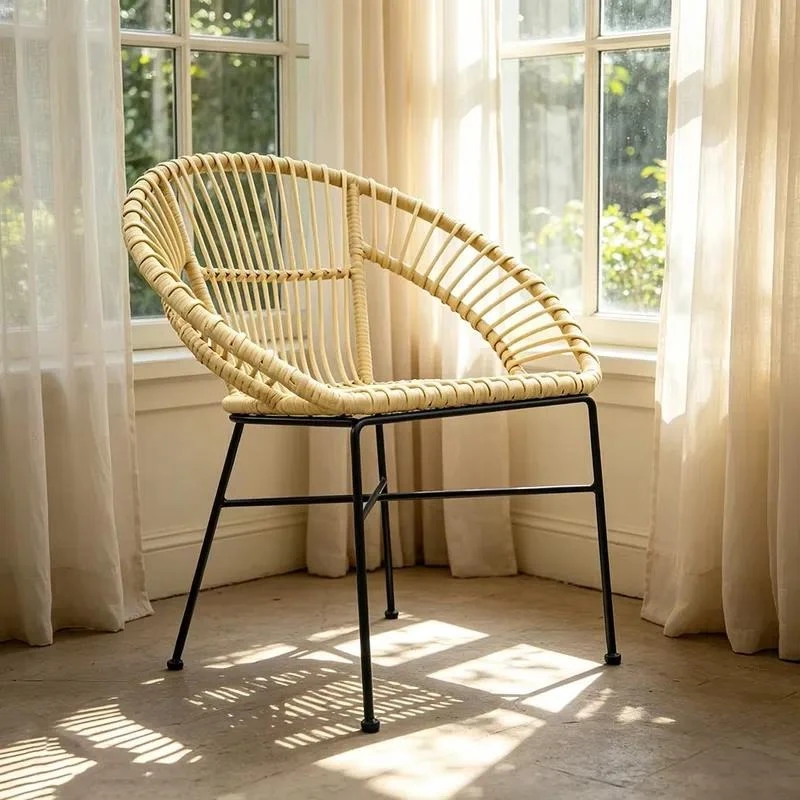 Modern Simple PE Rattan Dining Chair Waterproof Sunscreen Outdoor Garden Courtyard Balcony Casual Single Seat Furniture