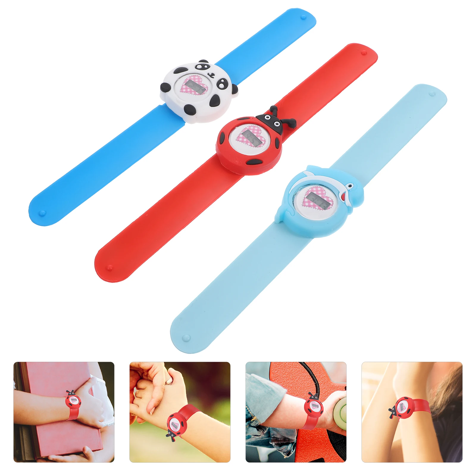 Reloj electrónico de silicona para niños, relojes digitales con patrón de dibujos animados en 3D, números arábigos claros, seguro y cómodo, 3 uds.