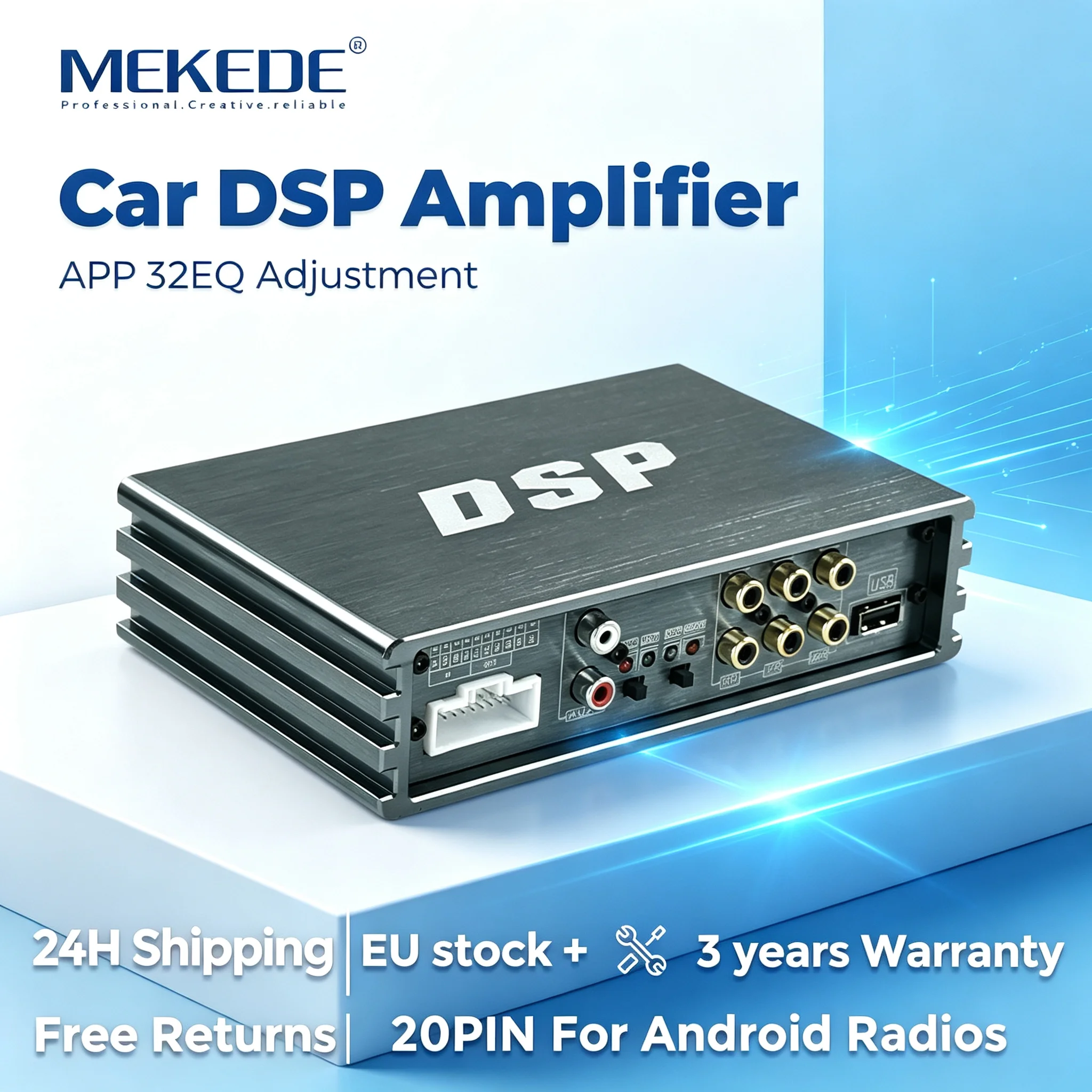 Wzmacniacz samochodowy MEKEDE DSP 32EQ 4*50W Procesor audio Wzmacniacz mocy Treble Bass Dedykowany do poprawy jakości dźwięku Obsługa subwoofera audio HPF/LPF/AUX/USB/BT 20PIN Do radia Android