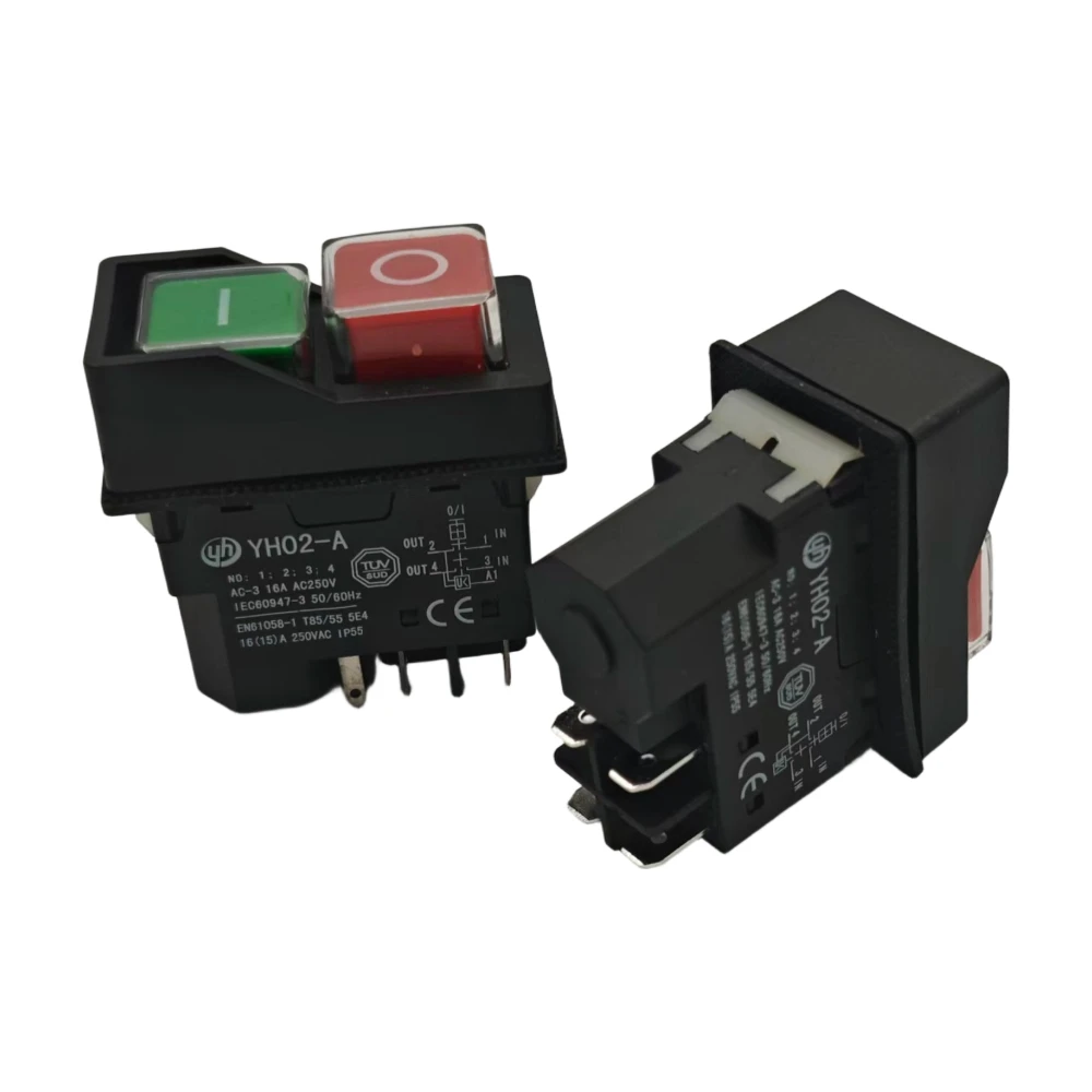 YH02-A 4Pins/5Pins Electromagnetic Starter Push Button Switches 16A AC250V IP55 Waterproof Machine Garden Tool Can Replace KJD17
