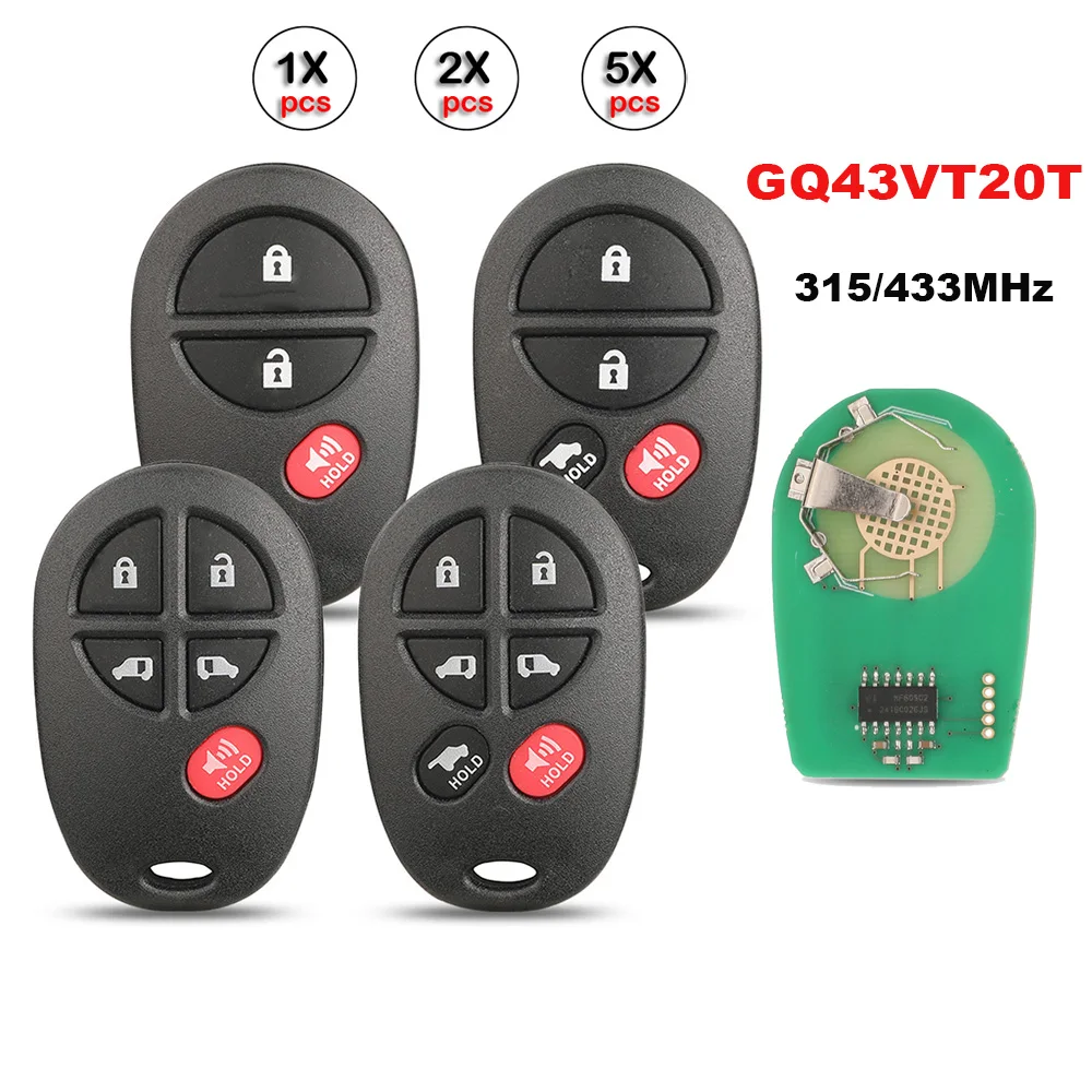 jingyuqin 315/433MHz GQ43VT20T Remote Car Key Fob For Toyota Sienna Tundra Sequoia Tacoma Camry Highlander Aurion 2004-2018
