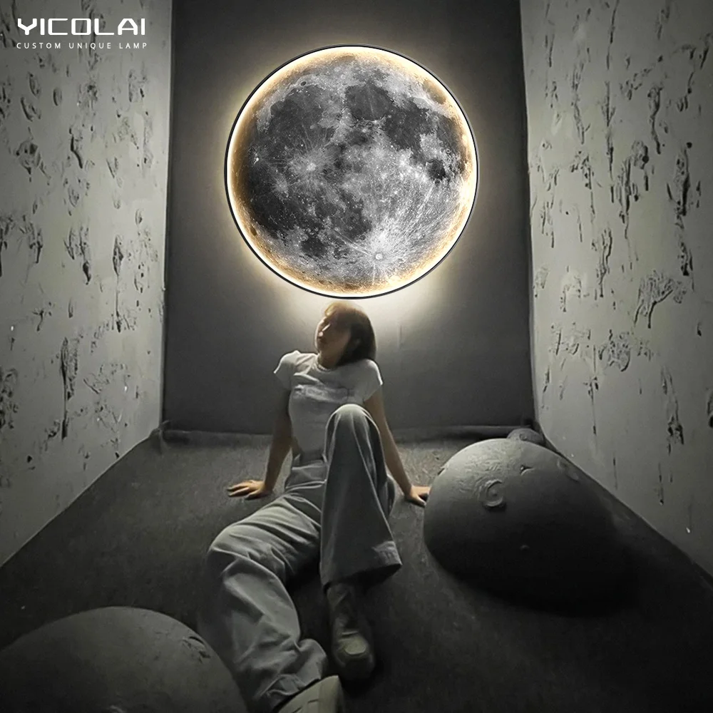 

Moon LED Wall Lamp Night Light Home Creative Background Deco For Bedroom Table Sofa Loft Aisle Living Room Beside Indoor Fixture