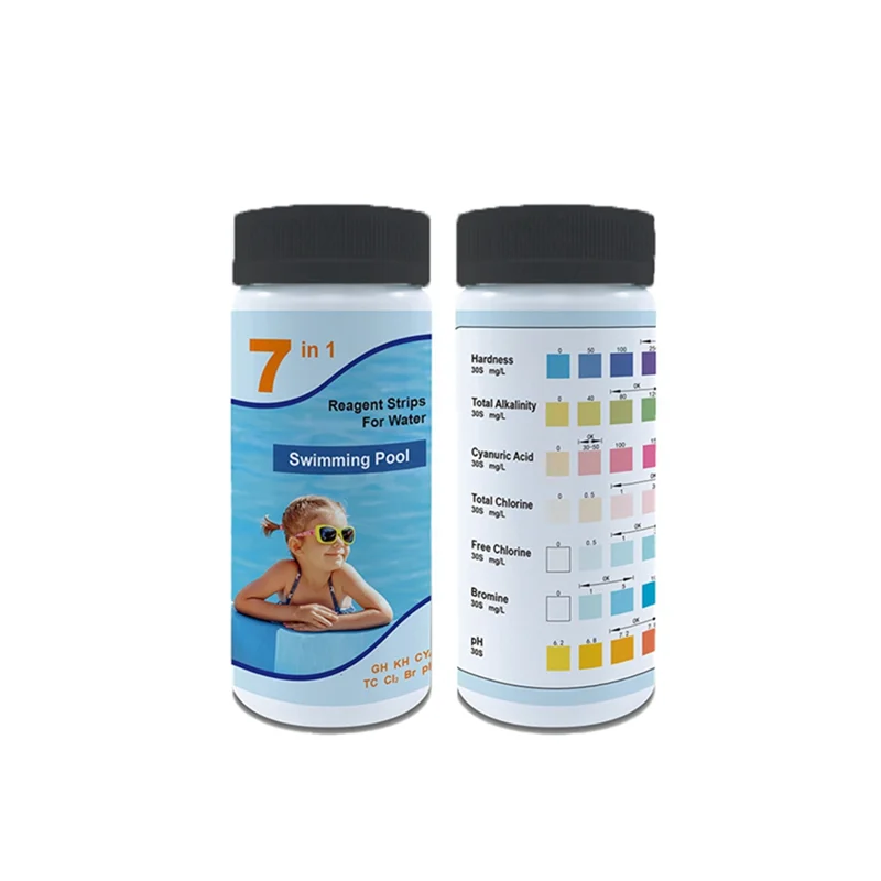 

100Pcs 7In1 Swimming Pool and Hot Tub Test Kit Chlorocyanuric Acid Hardness Residual Bromine Water Quality Test Paper