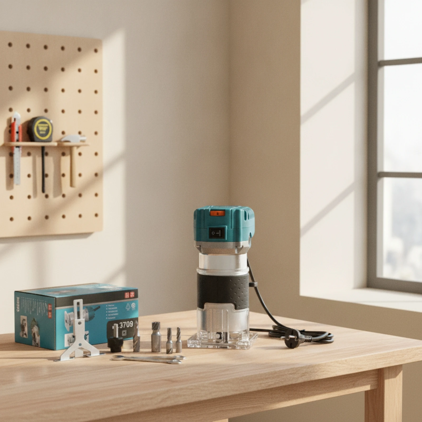 Wood Router with Transparent Base Adjustable Electric Wood Router Electric Hand Trimmer Corded Power Tool Ergonomic