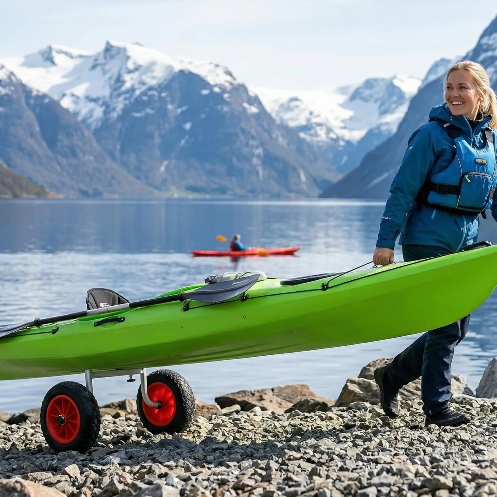 

Portable Kayak Cart 220lbs With 10" Solid No-Flat Wheels, Adjustable Aluminum Beach Trolley For Scupper Hole Kayaks