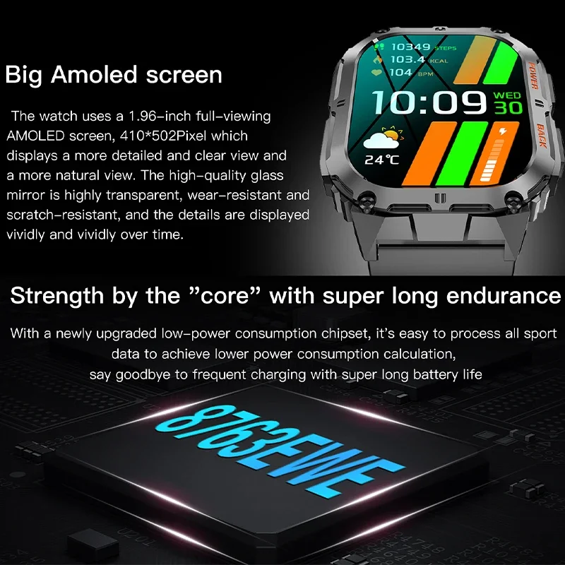 GEJIAN Men's New Smart Watch 1.96-inch AMOLED HD Large Screen 5.0 Bluetooth Multi sport Mode Men's 2025 New Smart Call Watch