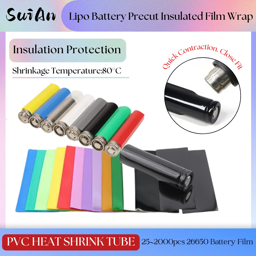 

26650 Battery Insulated Film PVC Heat Shrink Tube Film 74x43mm Precut Shrinkable Sleeve Tubing Protect Pipe Cover Batteries Wrap