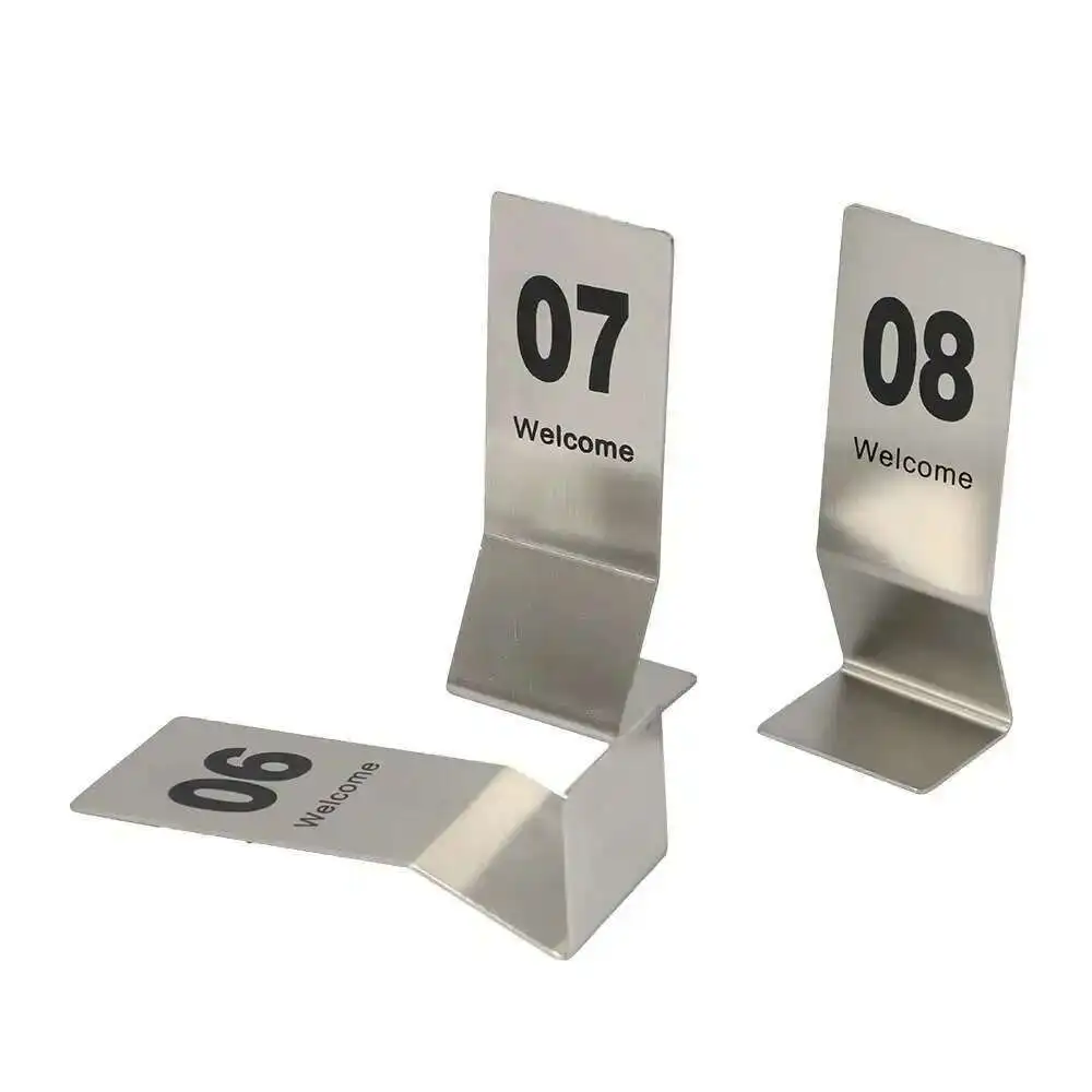 10pcs High Quality Double-sides Stainless Steel Restaurant Table Number Cards Digital Sign Seat Card Desk Sign Display Stand