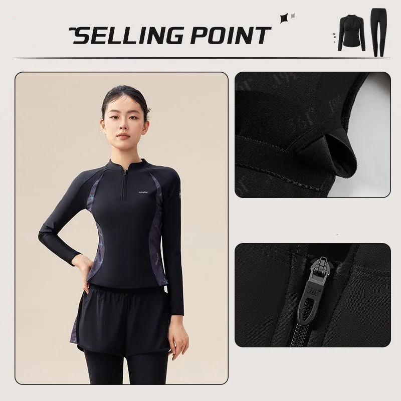 361Women Two Pieces Outdoor WaterProof Competitive Athletic Push Up Swim Rash Guard Long Sleeve Quick-Dry Beach Bath Shirt Pants