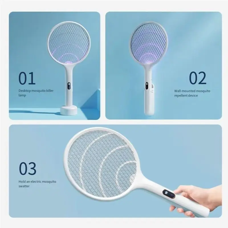 A01F-Electronic Mosquito Swatter E3 Featuring Smart LED Power Display Lamp Rechargeable 2000Mah Wall-Mounted Repellent Lamp