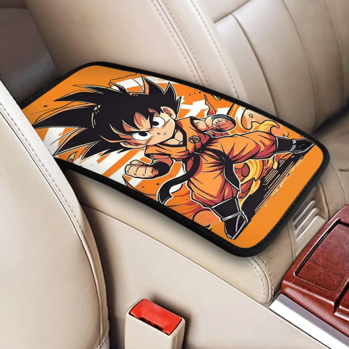 Car Armrest Cover Mat Leather DBZ Little Kakarot Center Console Protective Cushion Pad dragon ball Car Decor Accessories