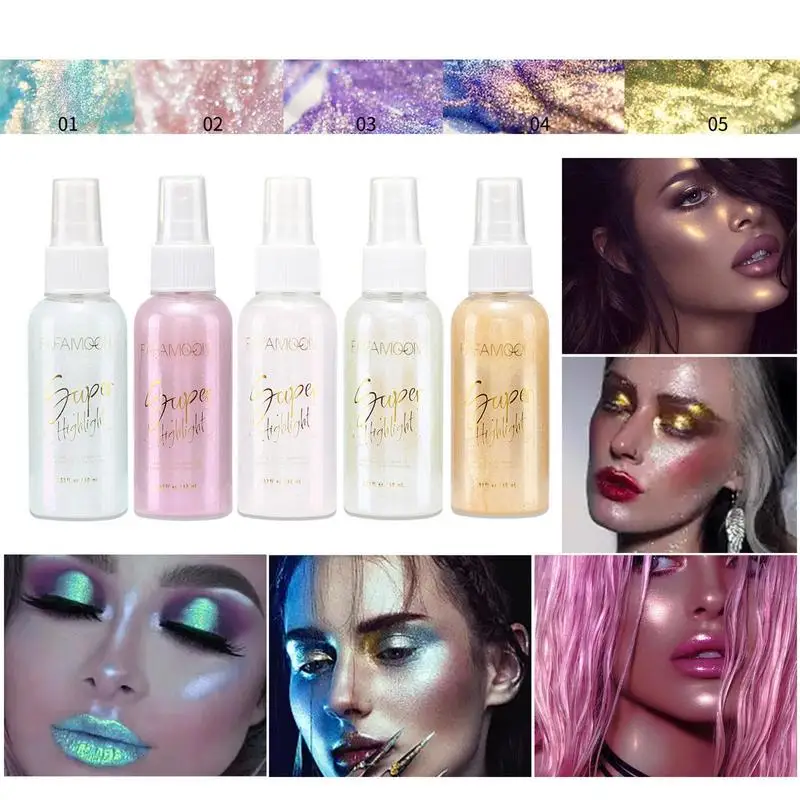 Highlighter Powder Spray High Gloss Glitter Powder Glitter Powder Spray Shimmer Sparkle Powder Face Body Highlighter 60ml