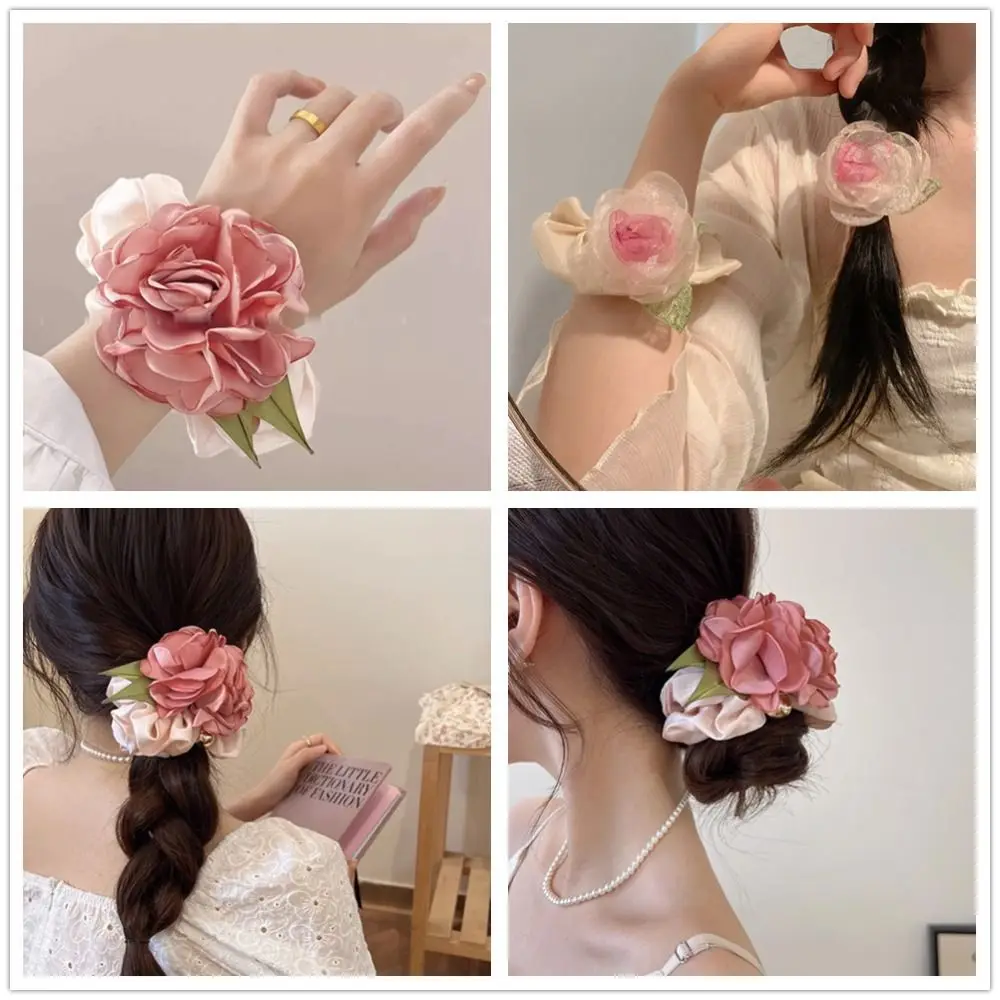 

Yarn Rose Flower Hair Ring Hair Accessories Flower Shape Mesh Yarn Hair Rope High Elasticity Hairpin Hair Scrunchies Women