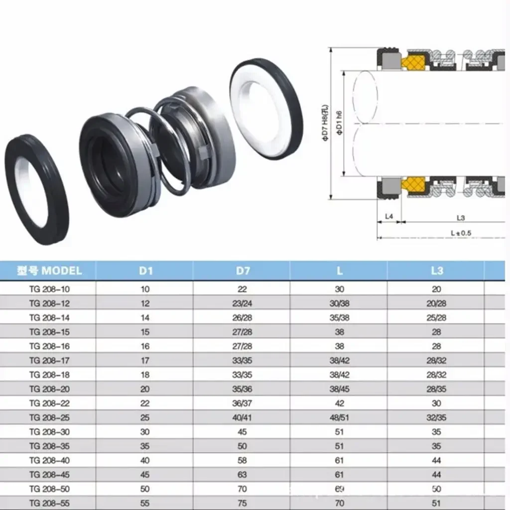 Model 202/208 Ceramic/Carbon Ring NBR Seal Water Pump Mechanical Shaft Seal Single Coil Spring Submersible Pump
