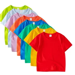 2026 Summer Children's T Shirt Candy Color 100%Cotton T-Shirts For Boys Girls Baby Blank Clothes Kids Tees Short Sleeve T Shirts