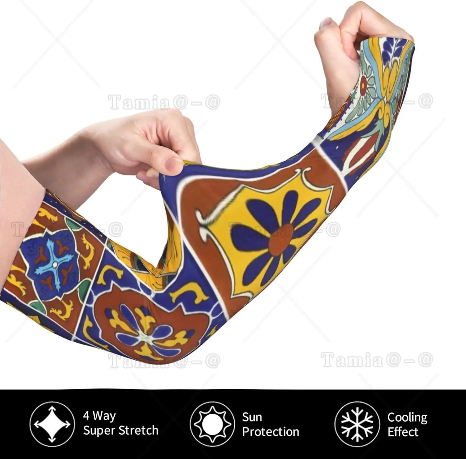 Mexican Talavera Tile Placemats Arm Sleeves Uv Protection Sun Unisex Sport Ice Silk Sleeves