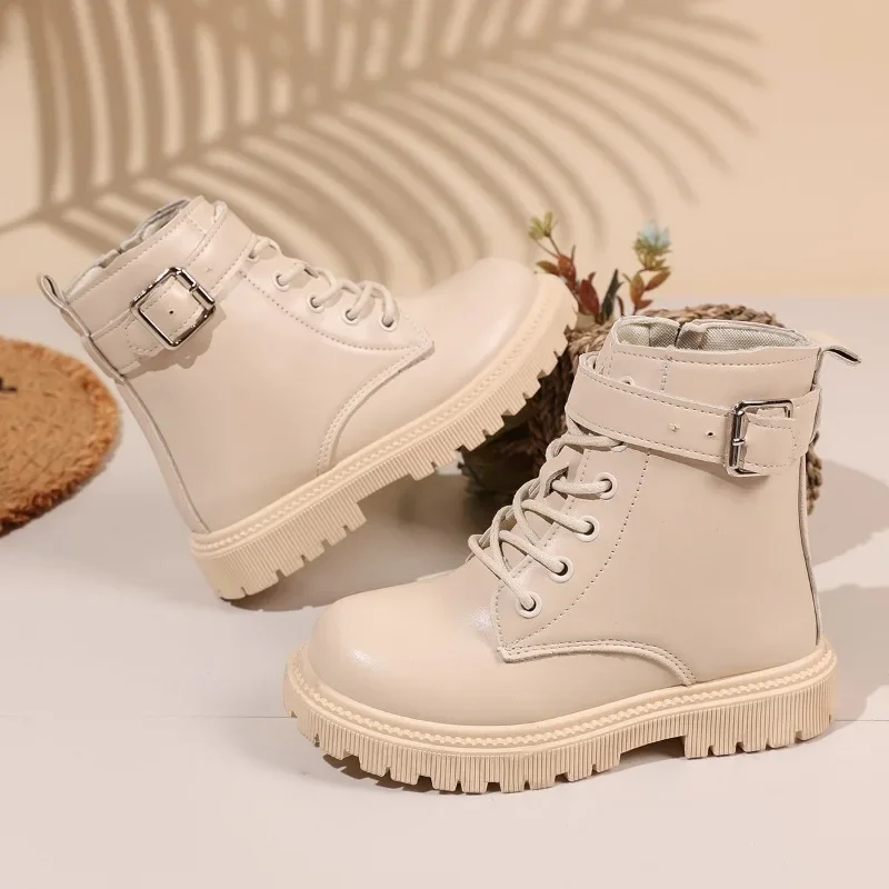 Kids Short Boots Versatile Fashion Children Leather Boots Soild Color Soft Bottom 2025 Autumn Winter New Girls Casual Boots