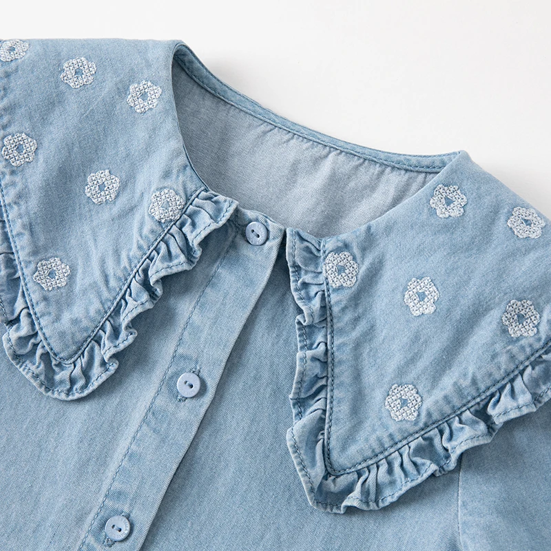 Dave Bella Spring 2 3 4 5 6 7 9 11 Years Children Clothing Turn-Down Neck Denim Blue Blouse Shirt For Kids Baby Girls DB1233926