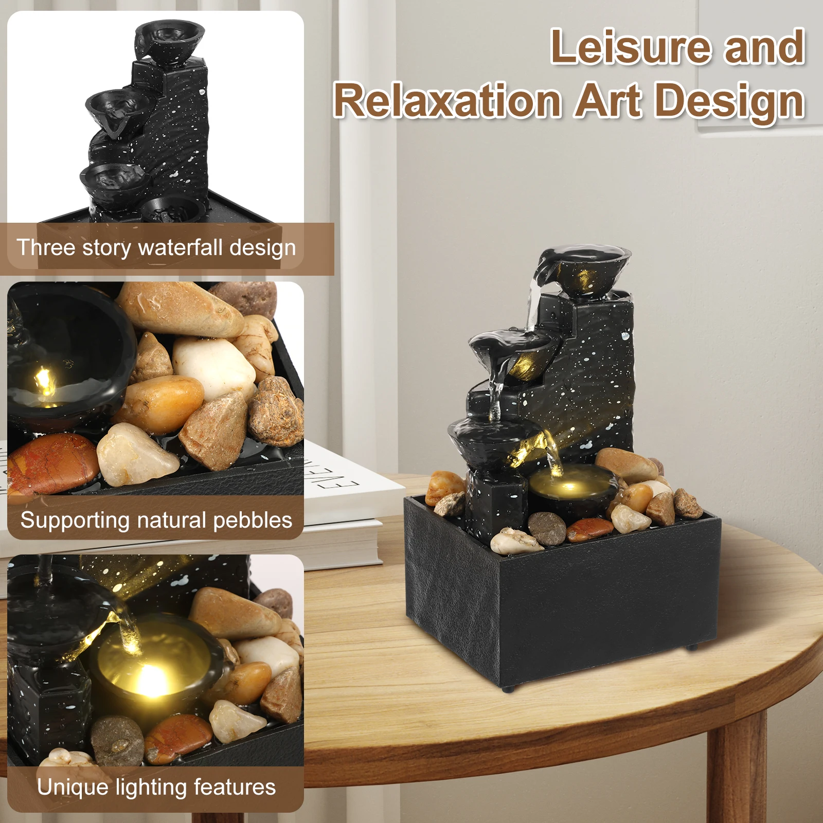 Upgrade Desktop Waterfall Decoration Creative Flowing Water Ornaments Large Water Pump Ornaments Tabletop Fountain Ornaments