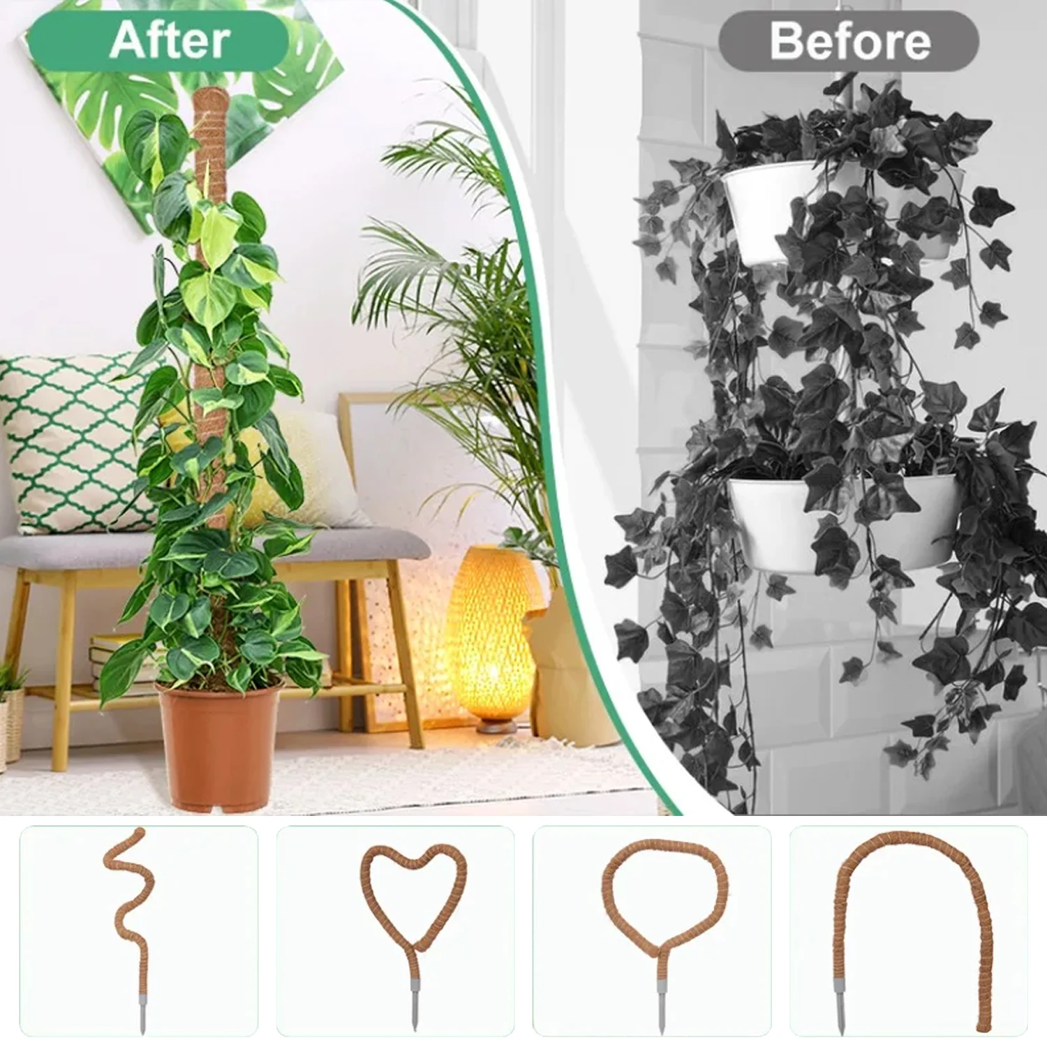 

Bendable Coconut Palm Stick 60/70/80/90/110/120cm Plant Pole Bottom Climbing Bracket Indoor Home Balcony Garden Courtyard Decor