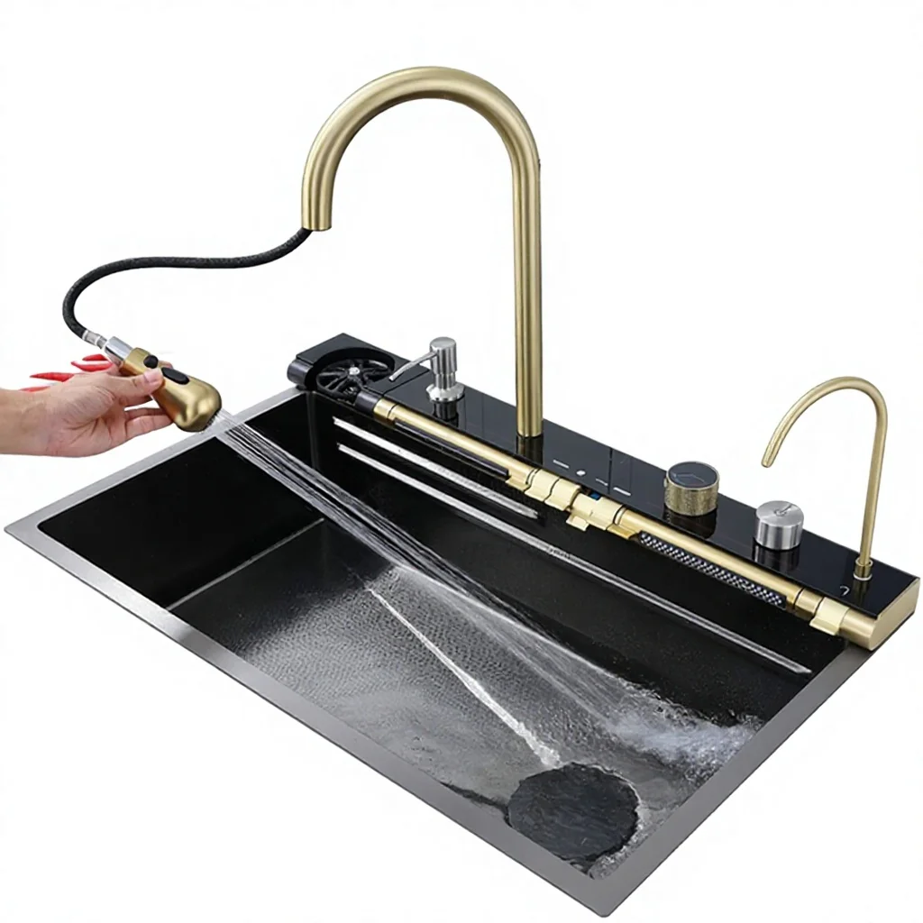 Handmade Square Single Bowl Stainless Steel Kitchen Sink Brushed Surface Modern Countertop Installation With Faucet