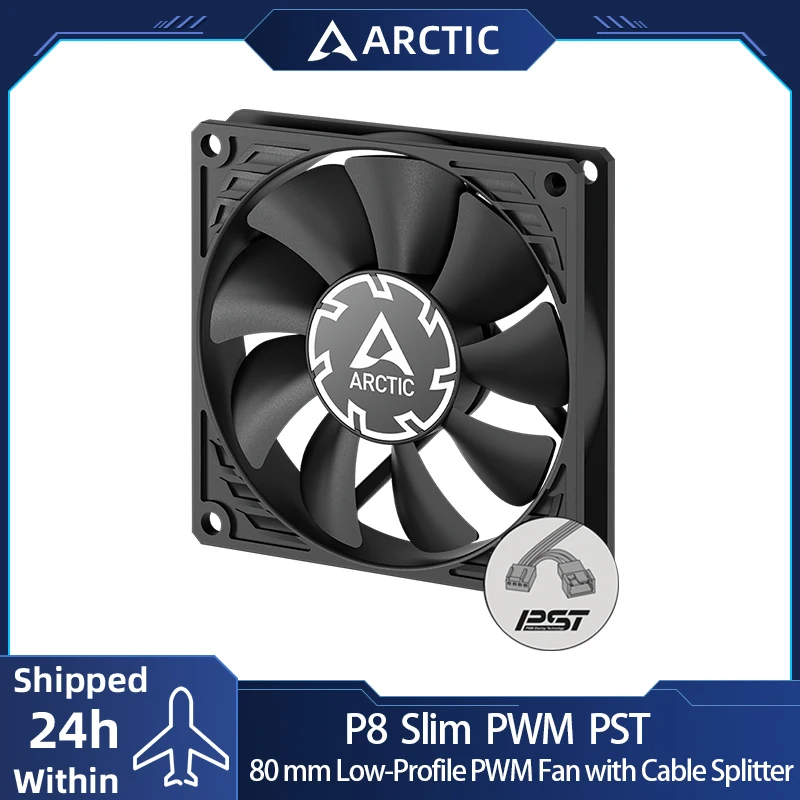 ARCTIC P8 Slim PWM PST Black 80mm Fan, Pressure-optimised, with PWM Sharing Technology (PST),Extra Slim - 15 mm, 300–3000 RPM