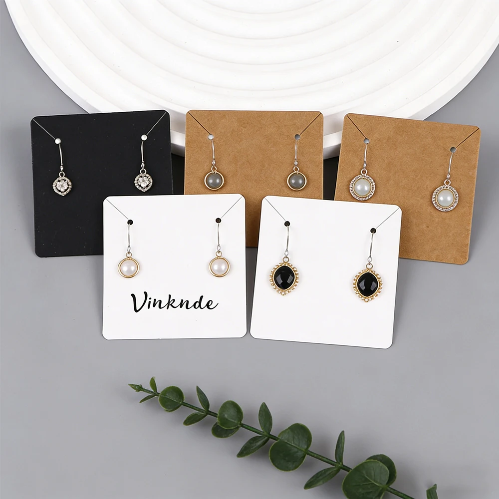 

50/100/200PCS 5x5cm Custom Logo Blank Kraft Paper Jewelry Display Necklace Cards Hang Favor Label Tag For Jewelry Making Diy