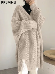 Twists Hollow Out Knitted Cardigan Coats Women Casual Big Size 4xl Knitwear Sweaters Jackets Loose Long Gilet Korean Malhas Tops