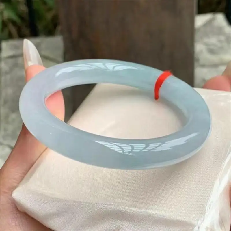 Myanmar ice with blue patterns fortune bracelet, light jadeite bangle clear water green