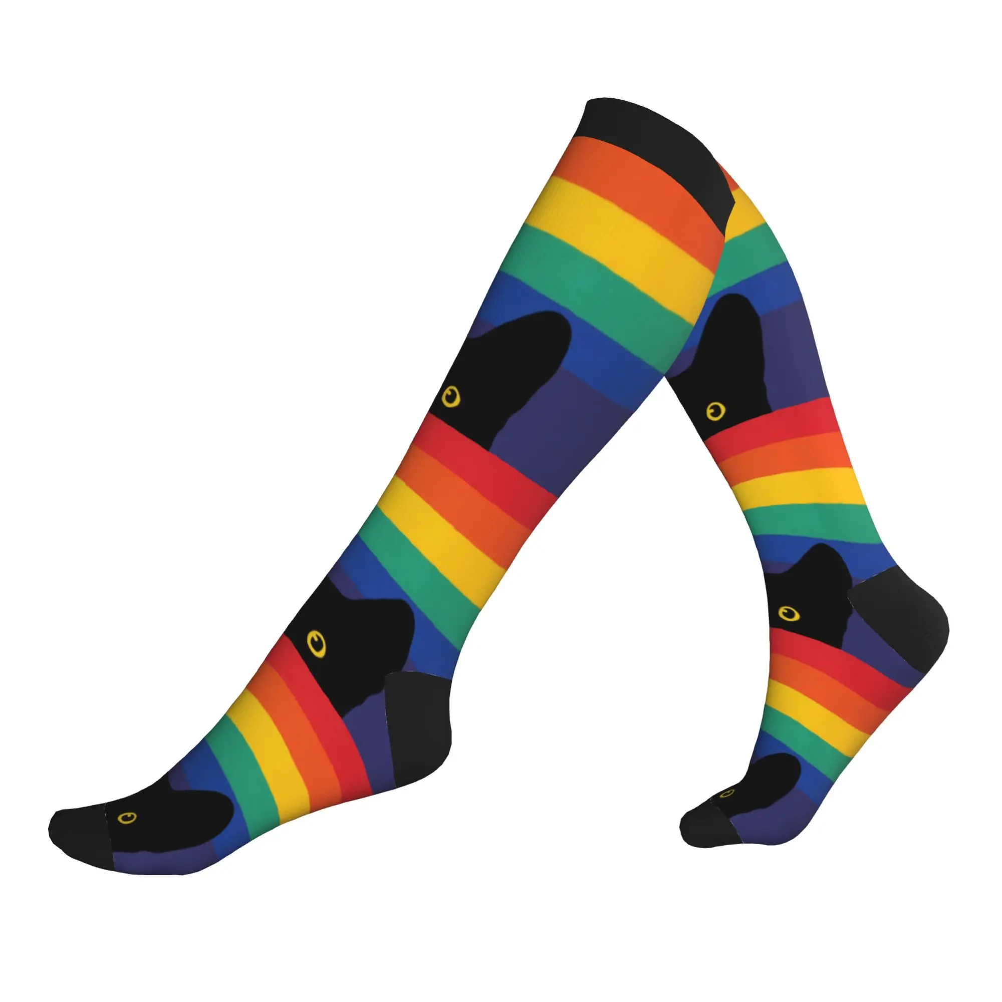 Gato espiando en la bandera del arcoíris del Orgullo LGBT Calcetines Deportivos de Compresión para Hombre, Unisex, Divertidos, para Primavera, Verano, Otoño e Invierno