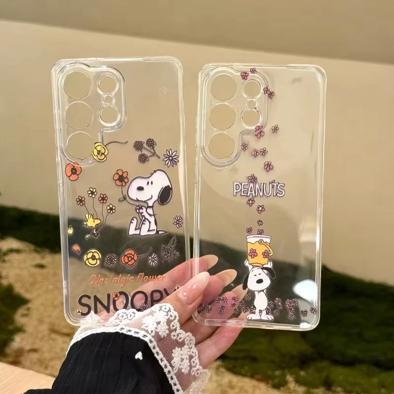 funny Cartoon Woodstock Snoopy Flowers and plants Phone Case For Samsung Galaxy S22 S23 S24 S25 S26 Ultra Note 10 20 Plus Cover﻿