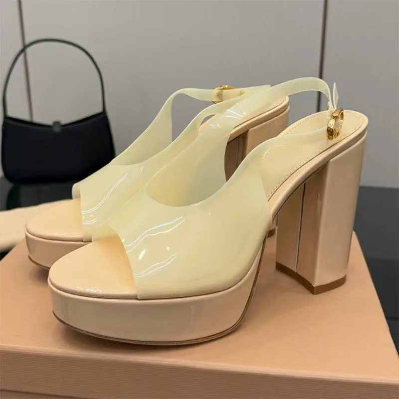 

Hot Selling PVC Platform Sandals For Woman Super High Heels Modern Sandals Women Square Heels Summer Sandals Women