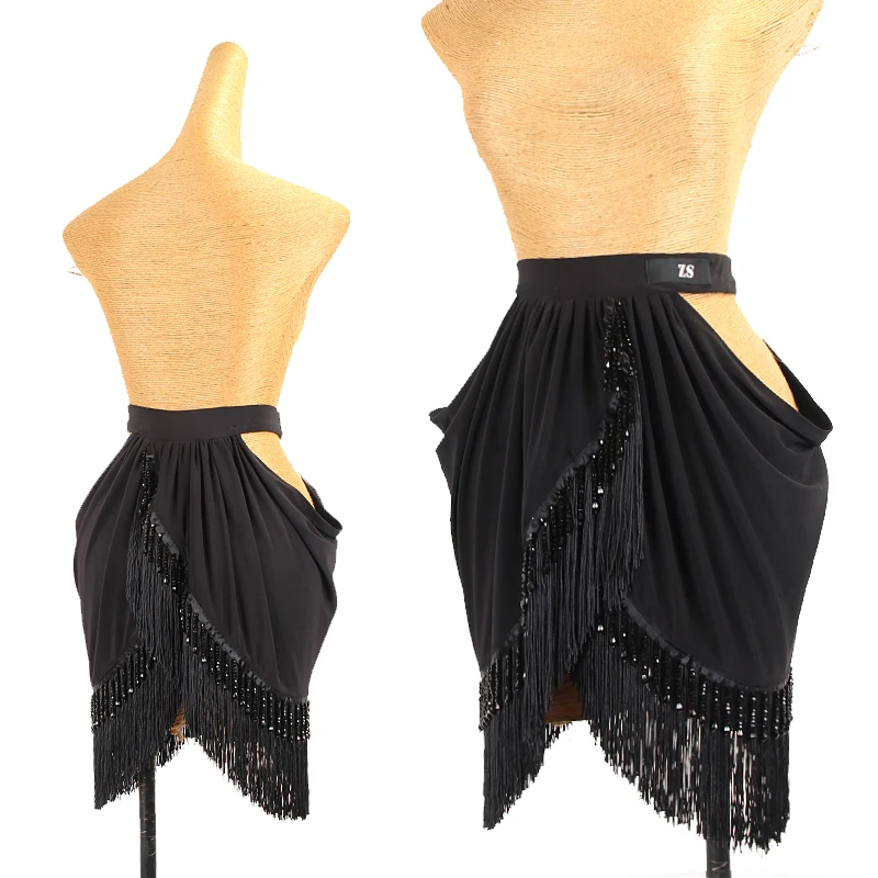 

New Latin Dance Customized Adult Sexy Hollow Diamond Tassel Short Skirt Chacha Tango Latin Dance Professional Clothing