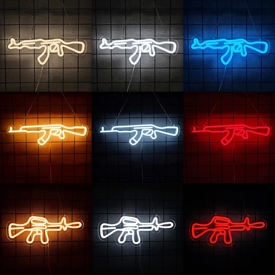 AK47 Gun Neon Sign,Game Gun Shape Wall Art LED Neon Lights,USB Powered for Home Bar,Bedroom,Man Cave,Game Room Decor,Party,Gift