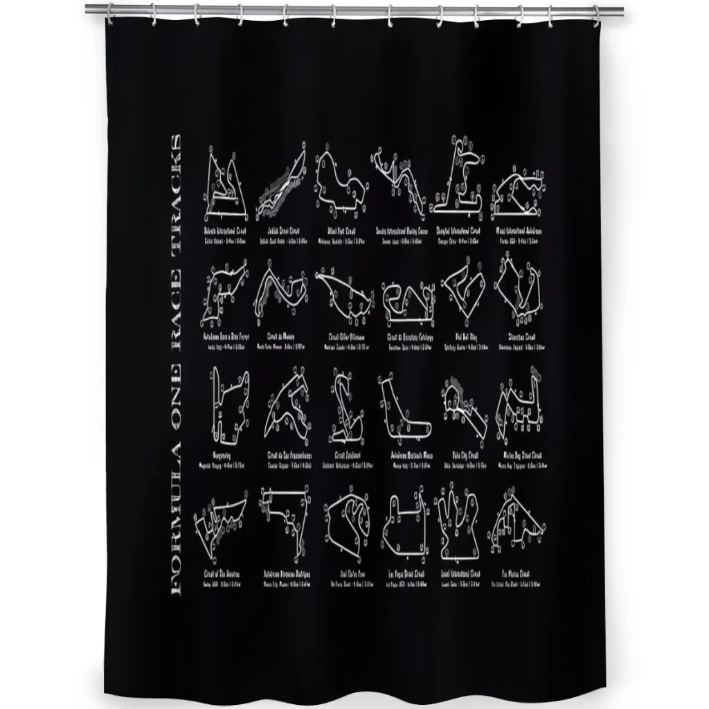 F1 Race Tracks  (White Stencil-No Background) Coffee Shower Curtain for Bathroom  Aesthetic Room Decoration