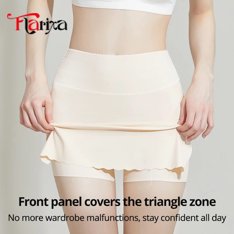 Flarixa Ice Silk Safety Shorts Women Front Crotch Coverage Anti Chafing Pants Under Dress High Waist Tummy Control M-4XL image 3