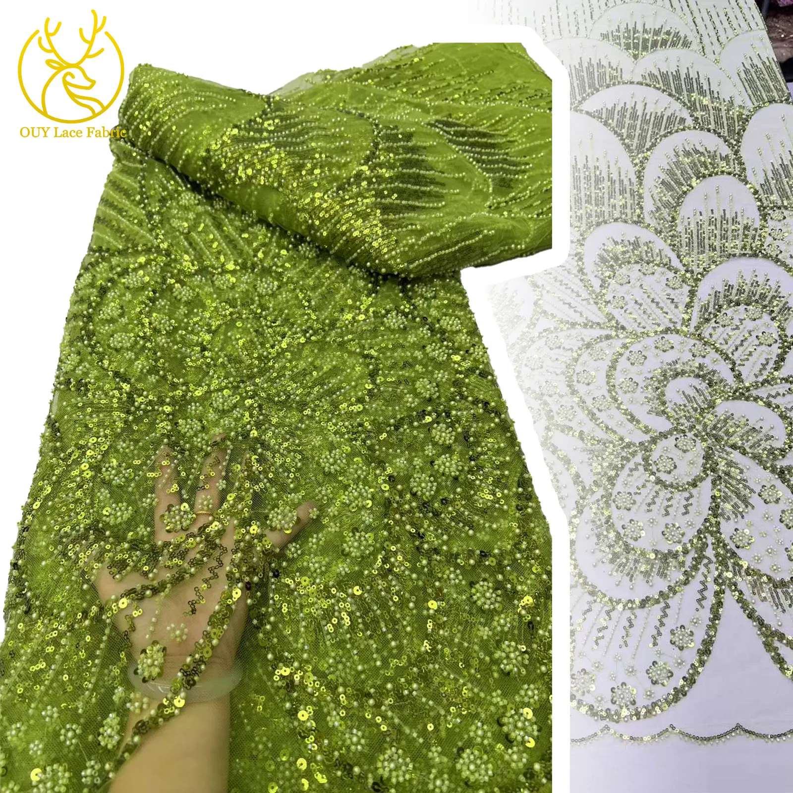 

African Beaded Lace Fabric 2025 High Quality French Nigerian Groom Sequins Embroidery Tulle Lace Fabric Party Evening Dresses