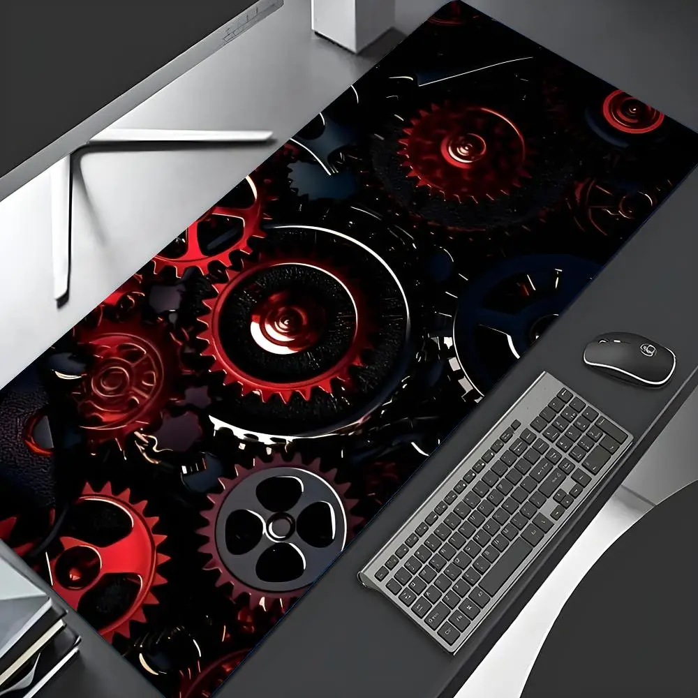 

Retro Gear Rotation Design Mouse Pad Green Large Computer Keyboard Pad Natural Rubber Anti-Slip HD Gaming Mousepad Long Desk Mat