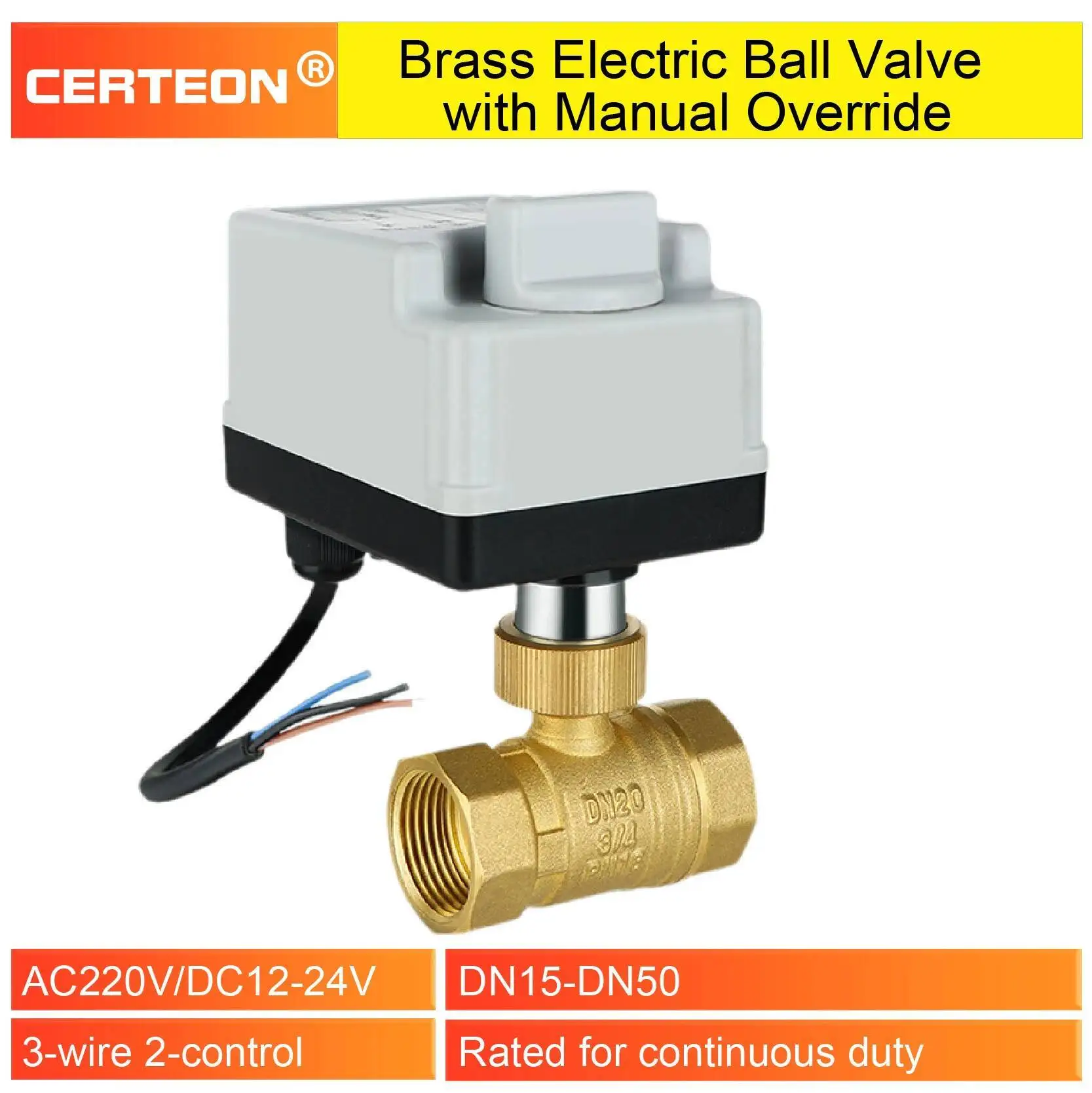

Motorized Ball Actuator AC220V DC12‑24V Electric Vae 3 Wire 2 Control Manual Override DN15 Brass Smart Irrigation