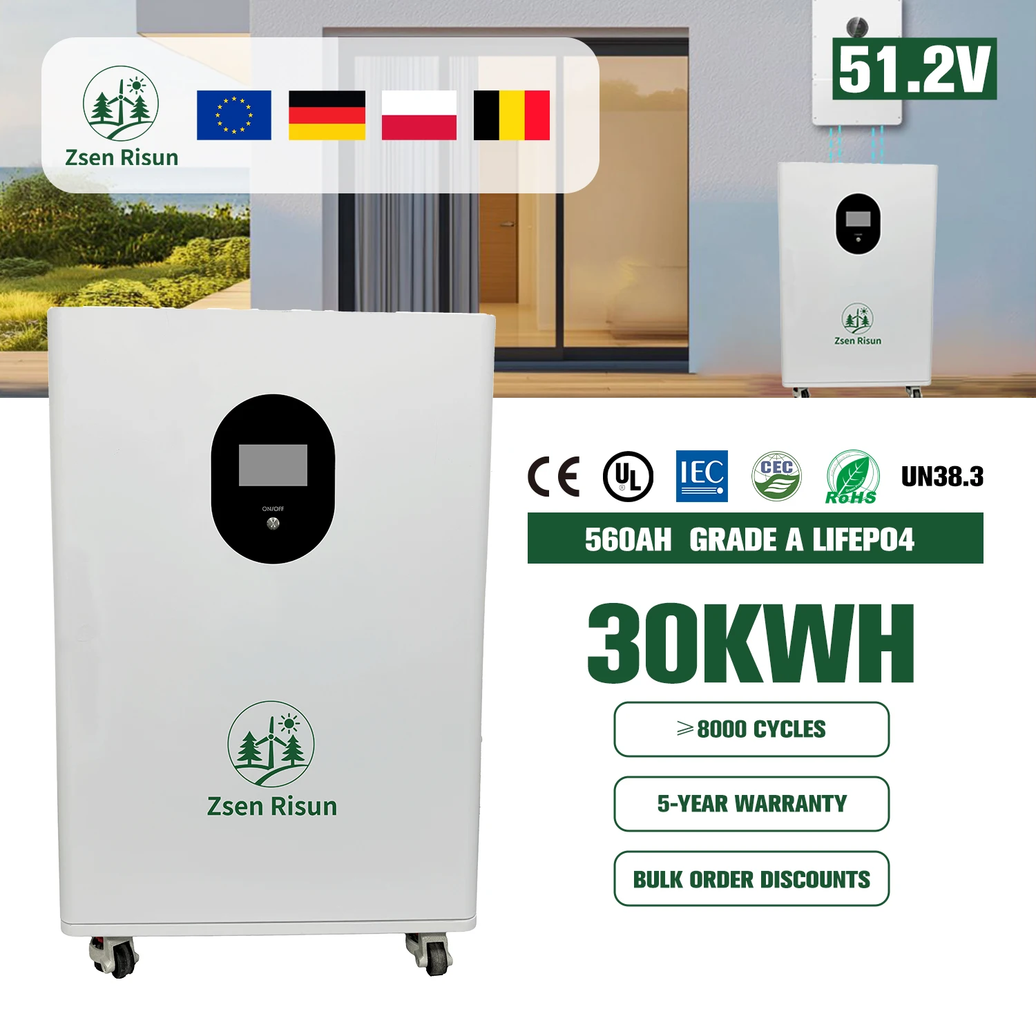 100AH 200AH 5Kwh 10Kwh 15Kwh 20Kwh 30KWH 24V 300AH Home Energy Storage Lithium Ion Lifepo4  Floor Standing