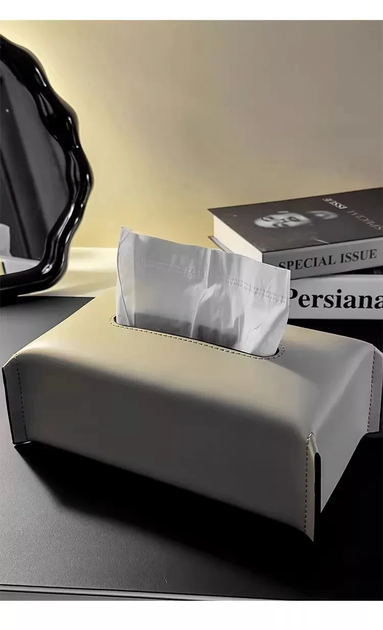Gewebte Tissue Box Leder Serviette Fall Luxus Papier Abdeckung Wohnzimmer Seidenpapier Halter Desktop Hause Tisch Dekoration – Detail 9