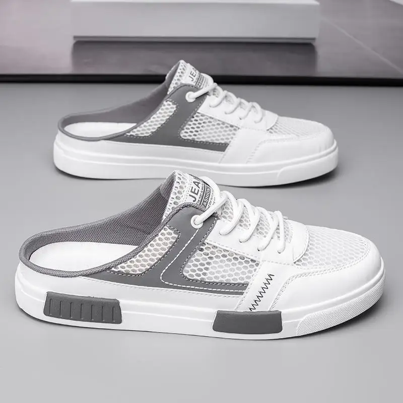 

Мужские летние тапочки, сетчатые полутапочки, модные тапочки на платформе 2025, мужские лоферы больших размеров, уличная повседневная обувь высокого качества